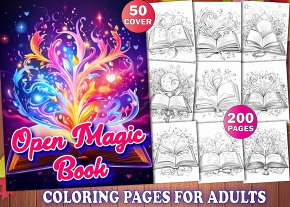 Download Open Magic Book Coloring Pages for Adult - Premium Bundle