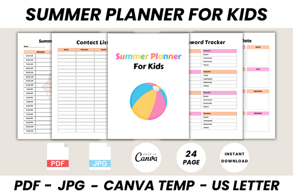 Download Summer Planner for Kids Canva Template - Template Collection