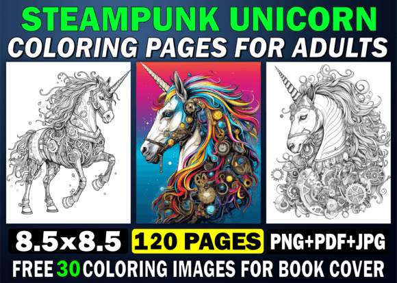 Download 115+Steampunk Unicorn Coloring Pages KDP - Premium Resources